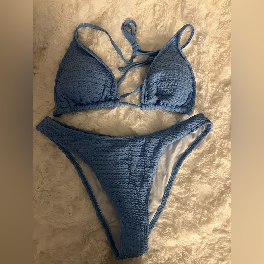 Blue Textured Bikini Set